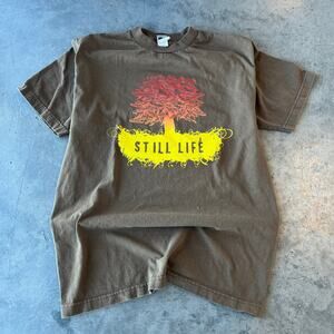 Vintage Y2k Still Life Sneakers Graphic Tee Brown Short Sleeve 100% Cotton M